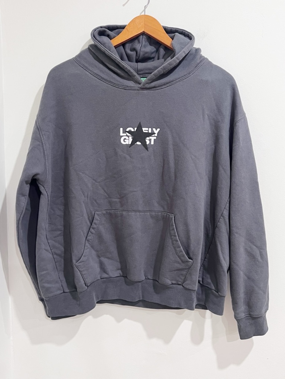 EUC Lonely Ghost Lone Star Charcoal Gray Hoodie Sweatshirt Unisex